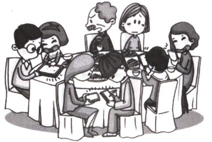 却在玩手 机.下面漫画反映的是:饭桌上.老人多次