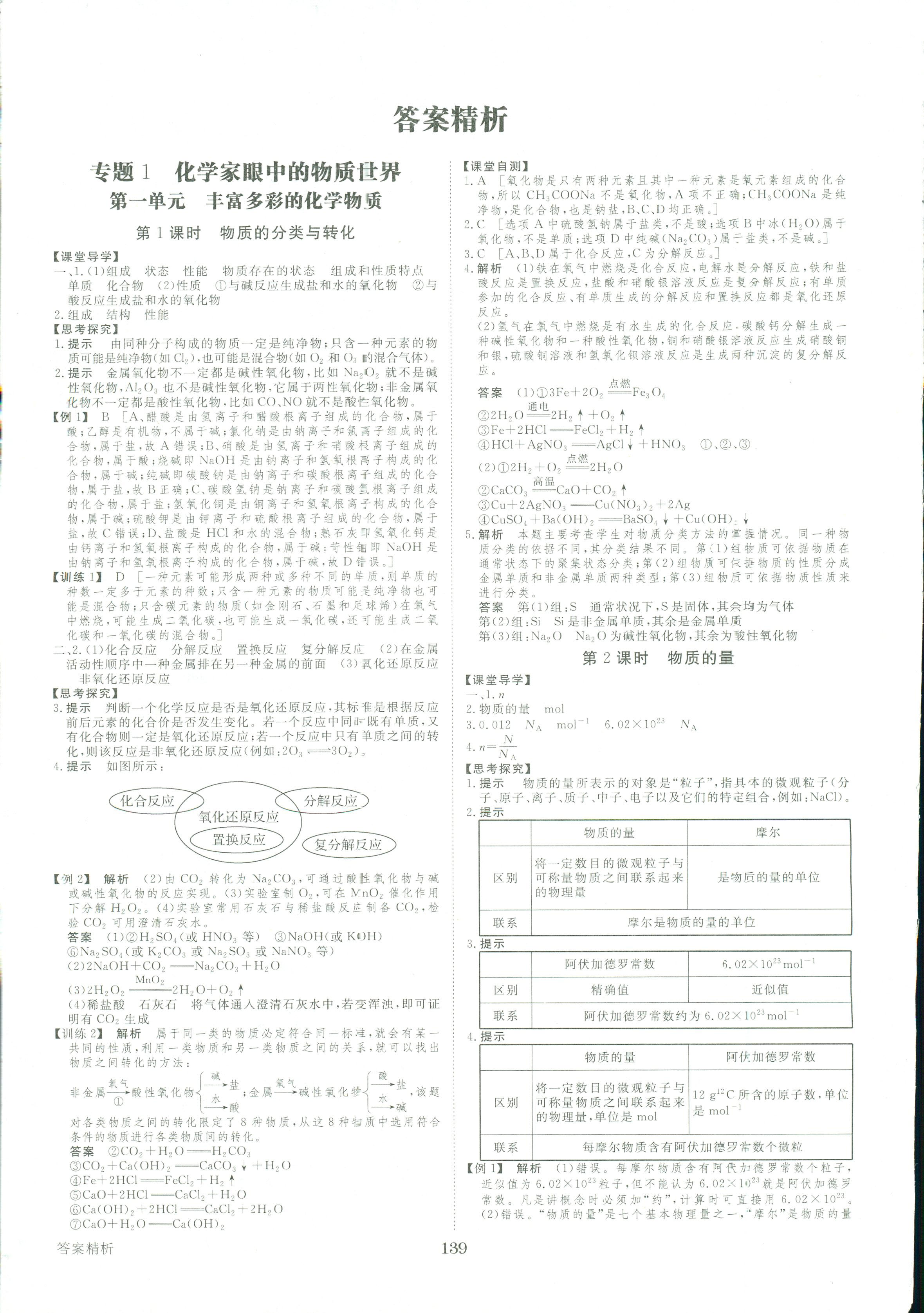 2017年教材课本必修一化学人教版答案精英家教网