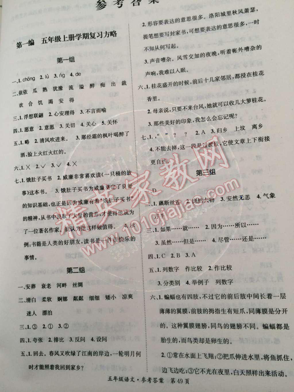 2015年创优教学寒假作业年度总复习五年级语文