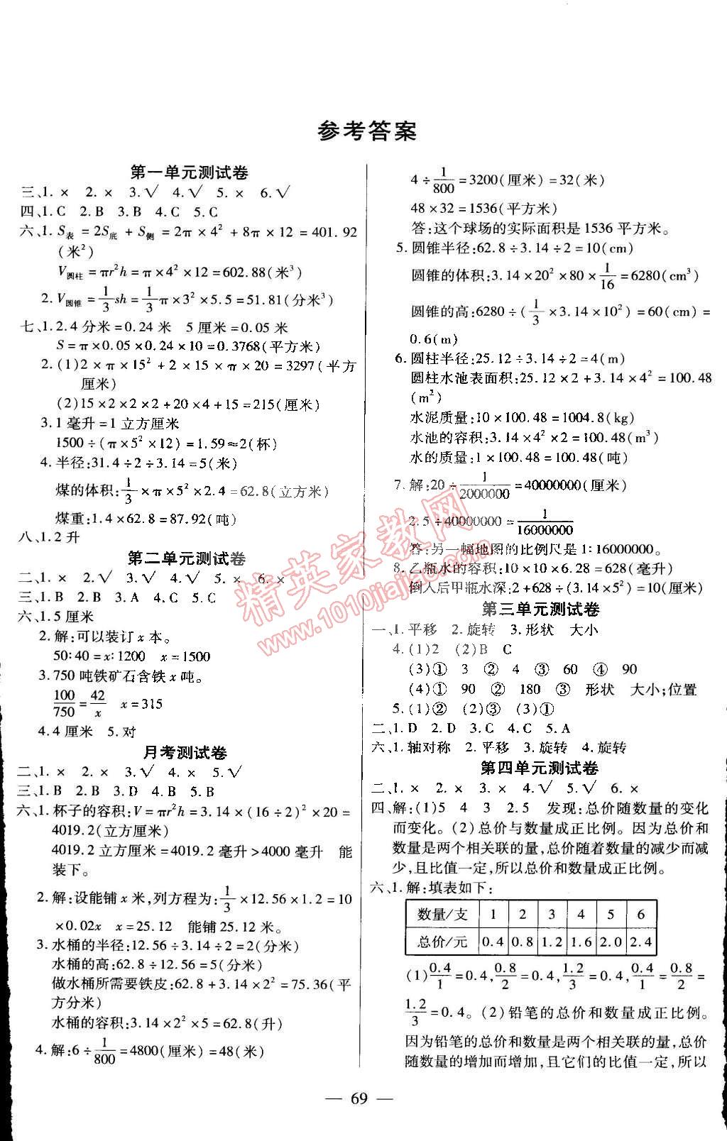 2015年全程优选测试卷六年级数学下册 第1页