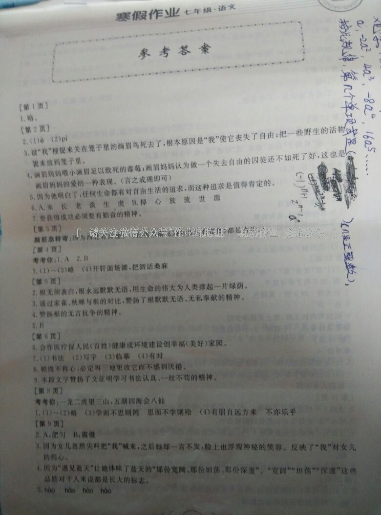 2013年寒假作业七年级语文华中科技大学出版社 第28页