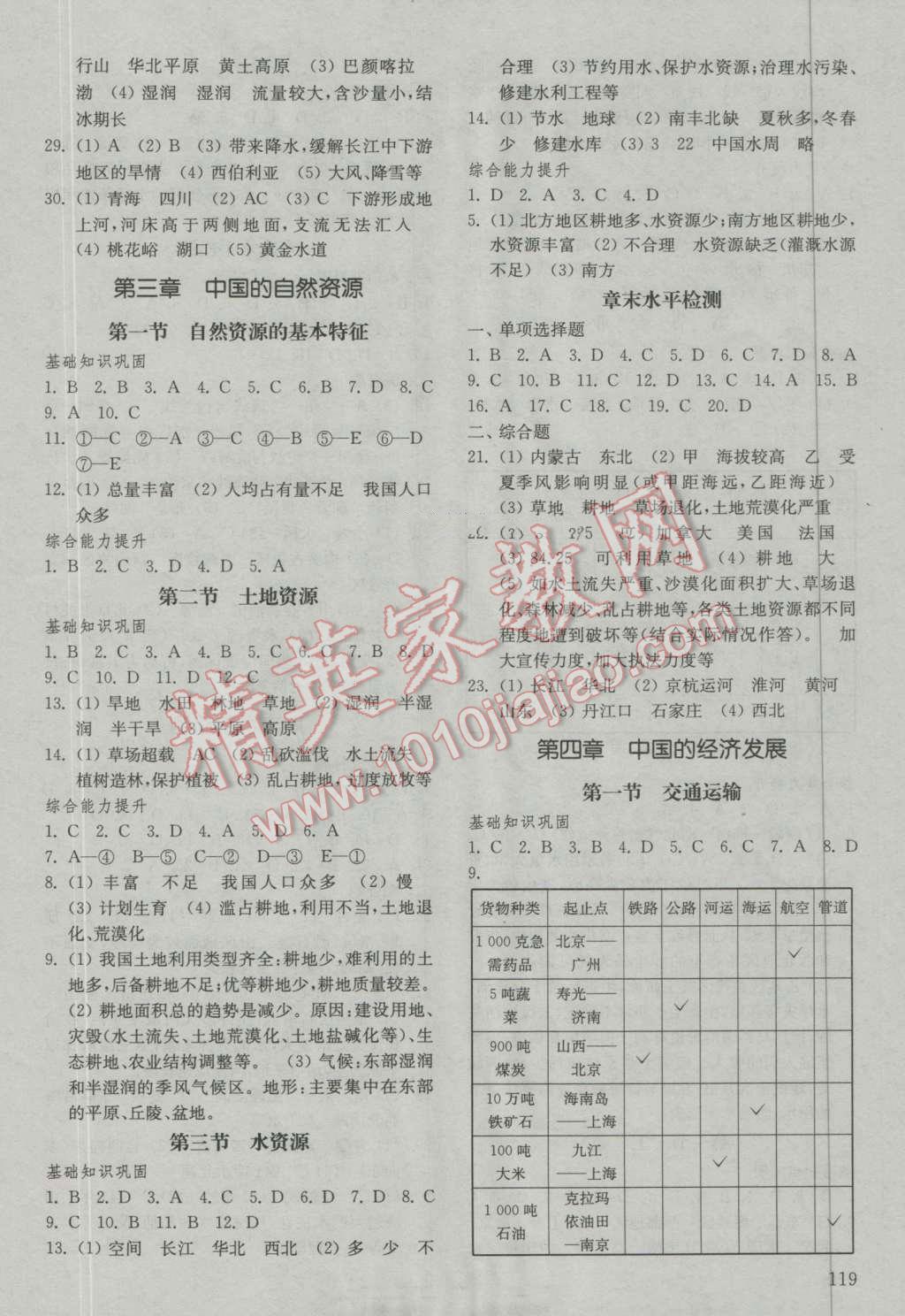 2016年初中基础训练八年级地理上册人教版山东教育出版社答案