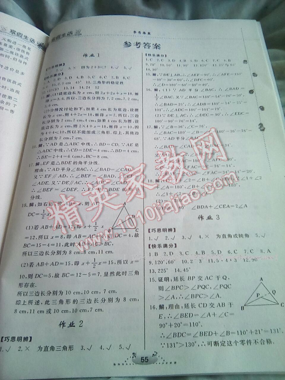 2017年寒假生活八年级数学人教版甘肃少年儿童出版社答案—青夏教育