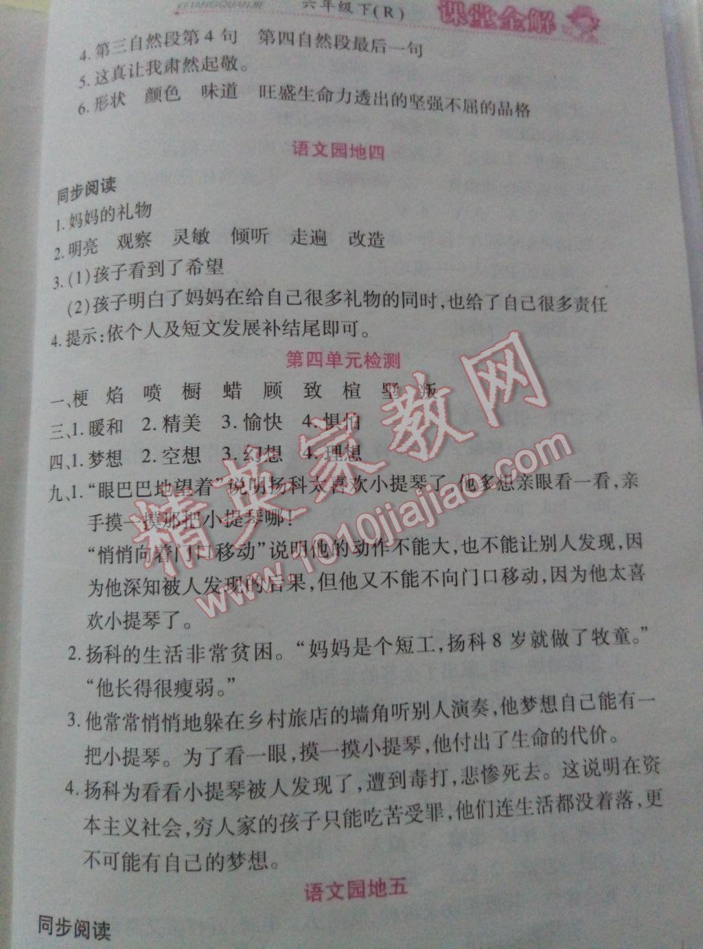 2017年课堂全解字词句段篇章六年级下册人教版