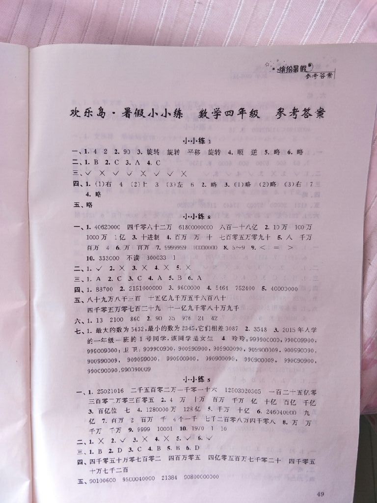 2017年欢乐岛暑假小小练四年级数学