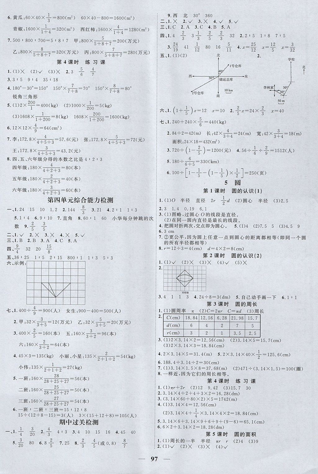 2017年阳光同学课时优化作业六年级数学上册人教版答案