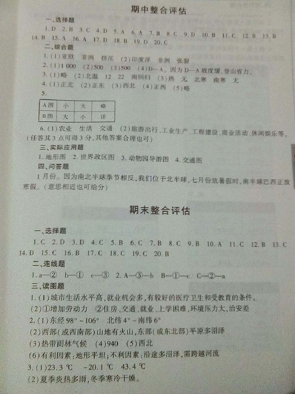 2017年仁爱地理同步练习册七年级上册 参考答案第2页