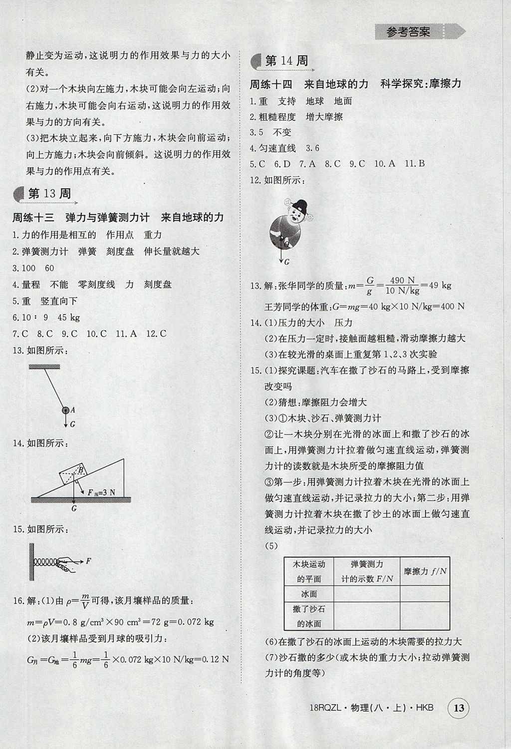 2017年日清周练限时提升卷八年级物理上册 参考答案第13页