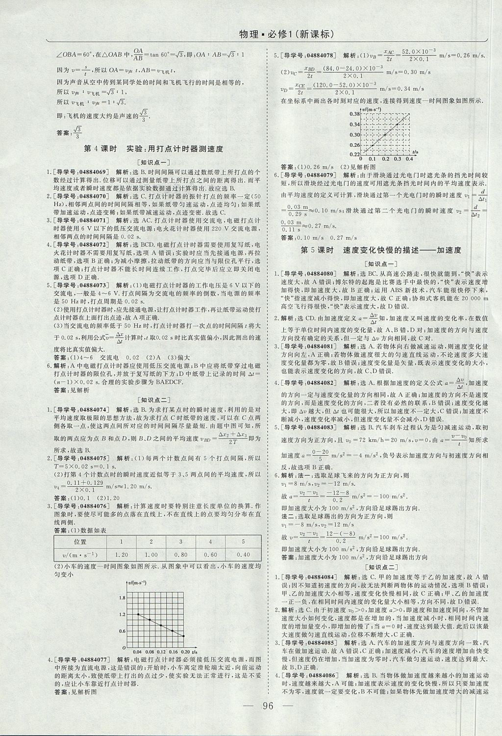 2018年高中同步导学案卓越学案物理必修1 参考答案第4页