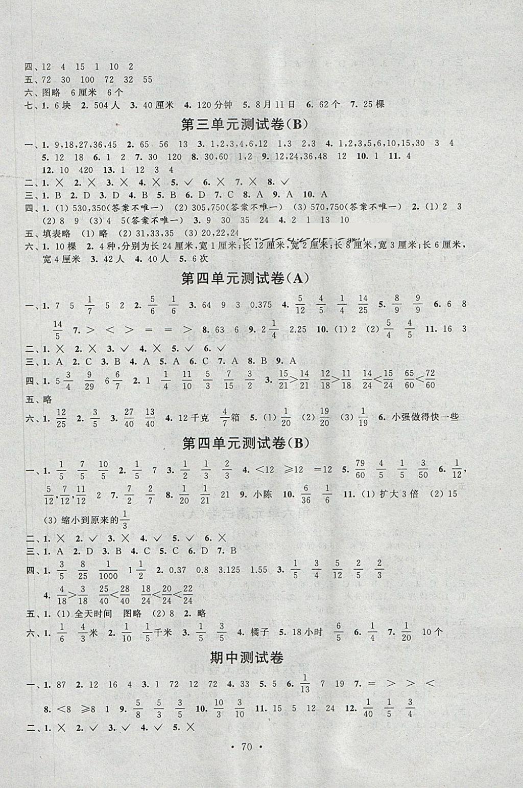 2018年伴你学单元活页卷五年级数学下册答案