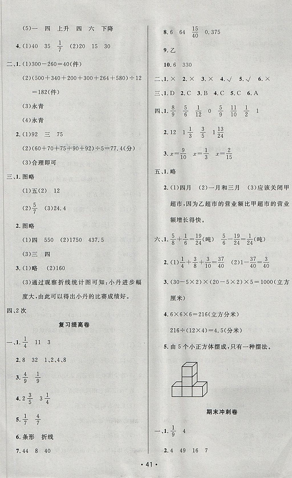 2018年三翼新学案单元测试卷五年级数学下册人教版答案—青夏教育