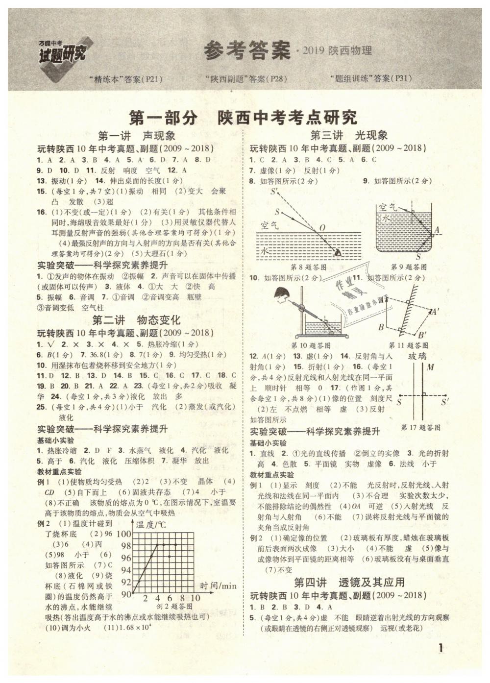 万唯教育中考试题研究九年级物理陕西专版所有年代上下册答案大全