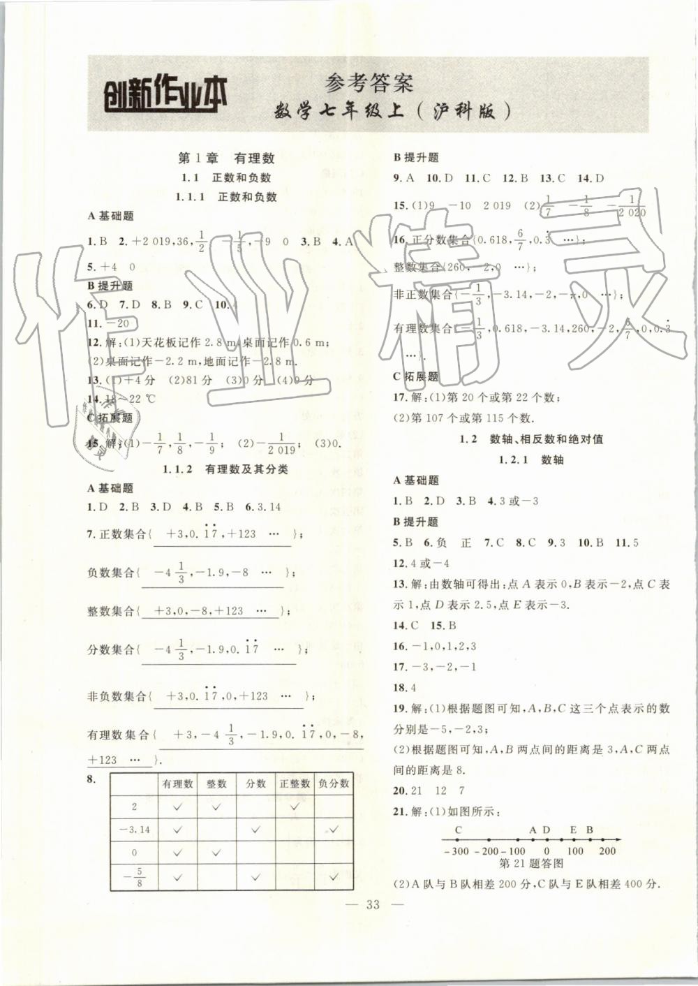 2019年创新课堂创新作业本七年级数学上册沪科版