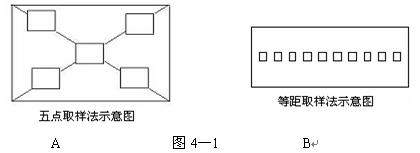 (2)常用取样 ①点状取样法 点状取样法中常用的为五点取样法,如图4