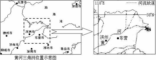 材料三  "黄河三角洲位置示意图"