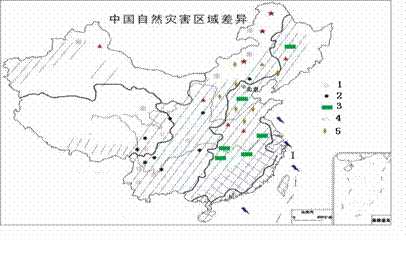 7,图为赣县中学地理研究性学习小组绘制的中国自然灾害区域差异图,图