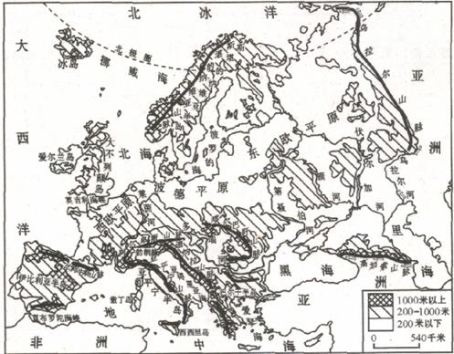 读"欧洲地形图",回答下列问题.(11分)