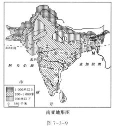 读南亚地形图和图中m区域的受灾照片,回答3—4题.