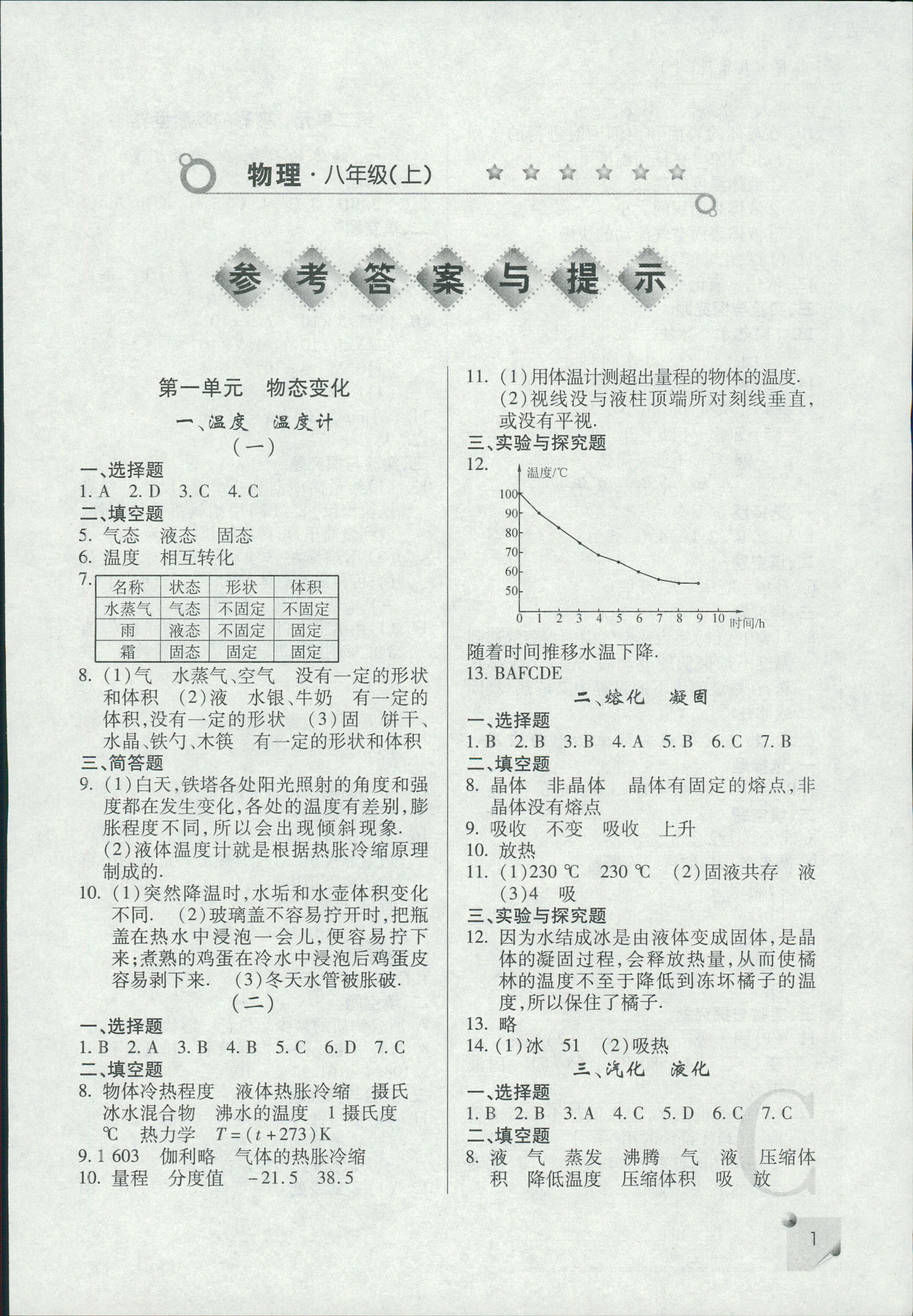 2018年课堂练习册八年级物理c版