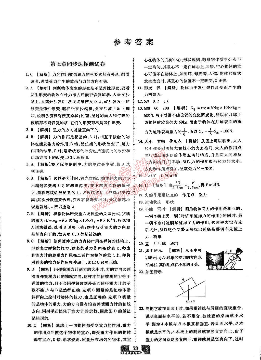 2015年状元成才路创新名卷八年级物理下册人教版答案—精英家教网