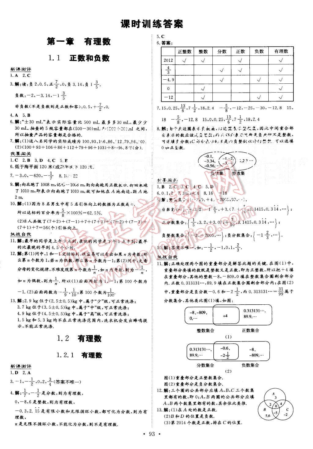 2015年a加练案课时作业本七年级数学上册人教版答案—青夏教育精英