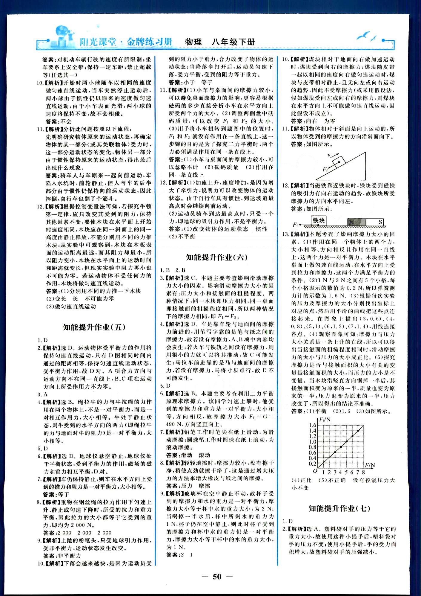 阳光课堂金牌练习册八年级下物理人民教育出版社