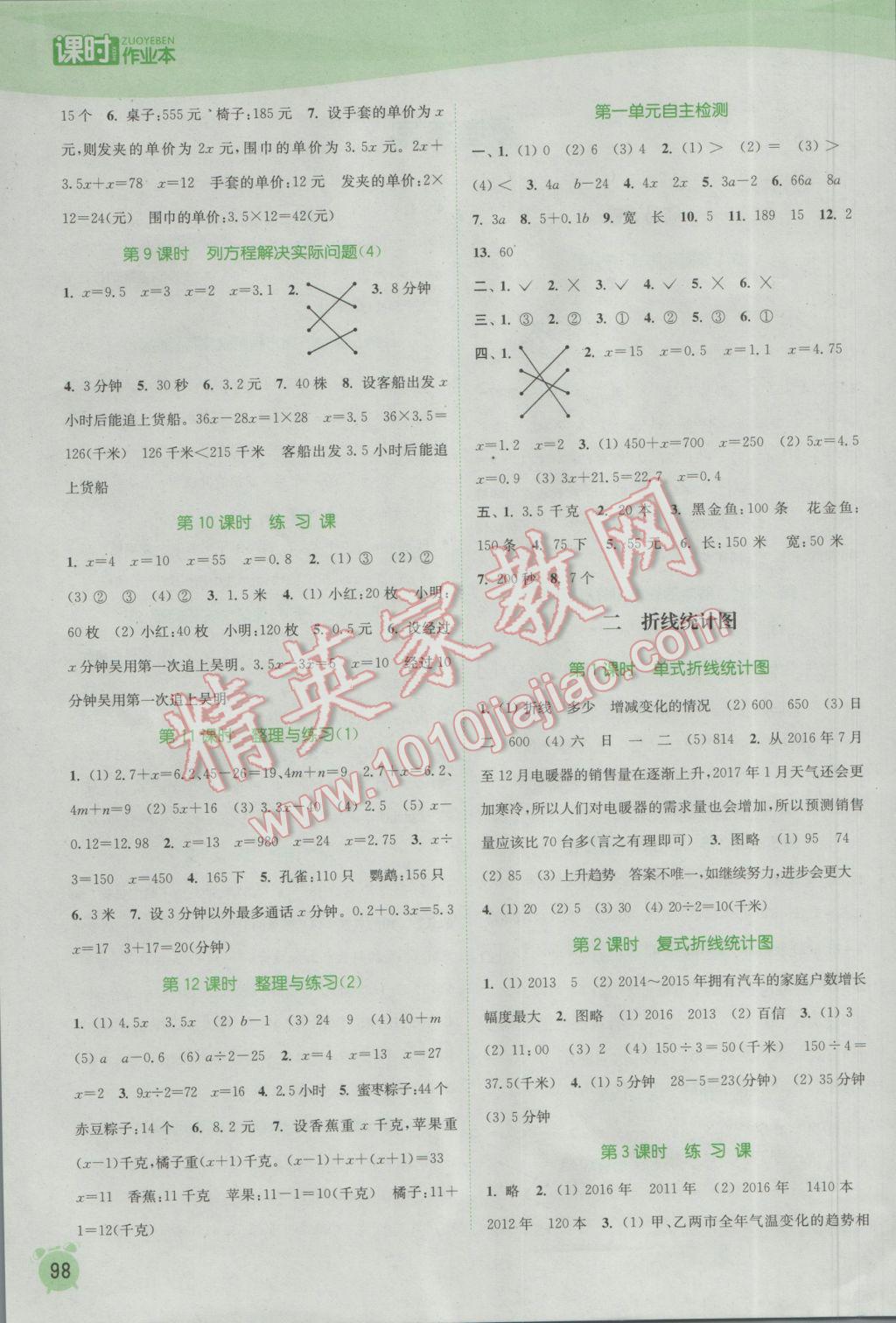 2017年通城学典课时作业本五年级数学下册苏教版江苏专用答案