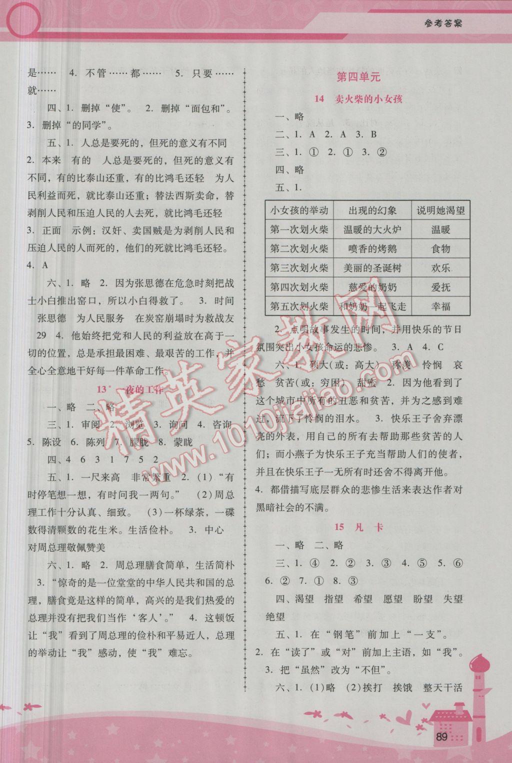 2017年自主与互动学习新课程学习辅导六年级语文下册人教版 参考答案