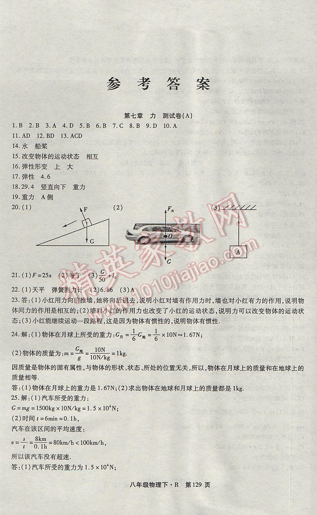 2017年阶段性同步复习与测试八年级物理下册r 参考答案第1页 参考