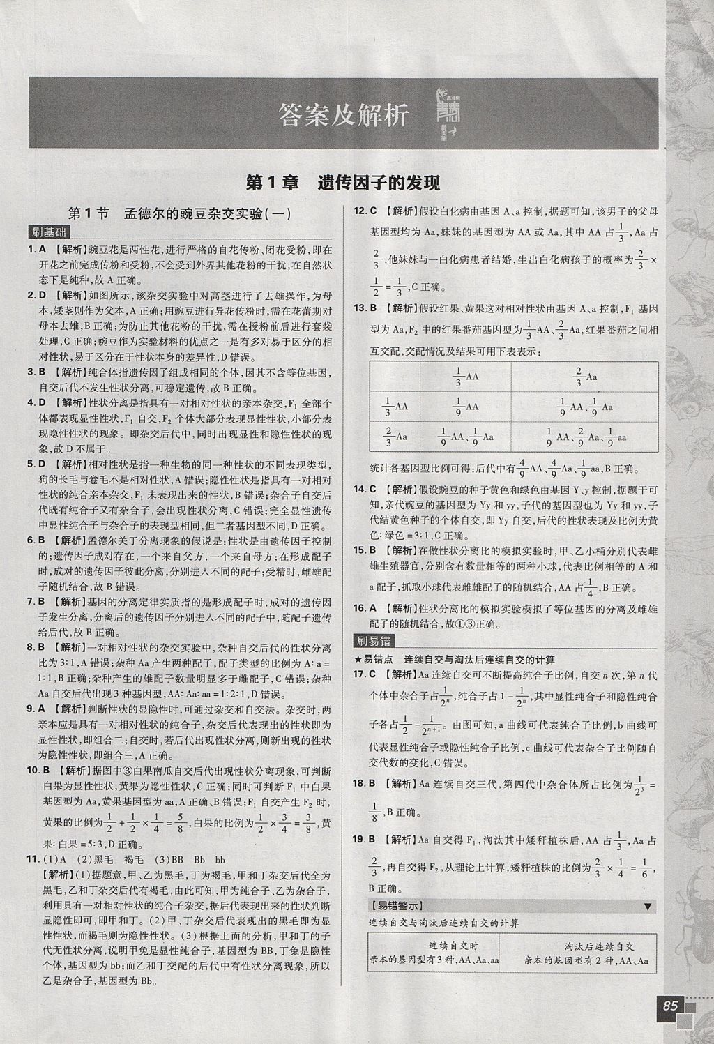 2018年高中必刷题生物必修2人教版 参考答案第1页 参考答案