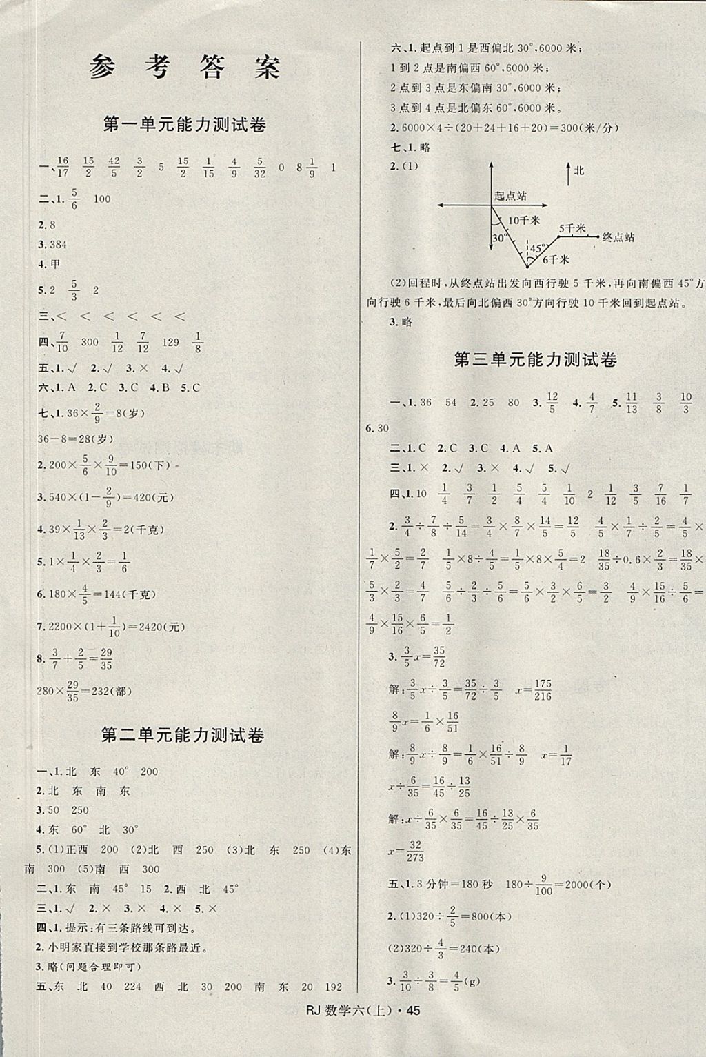 2017年赢在起跑线天天100分小学优化测试卷六年级数学上册人教版答案