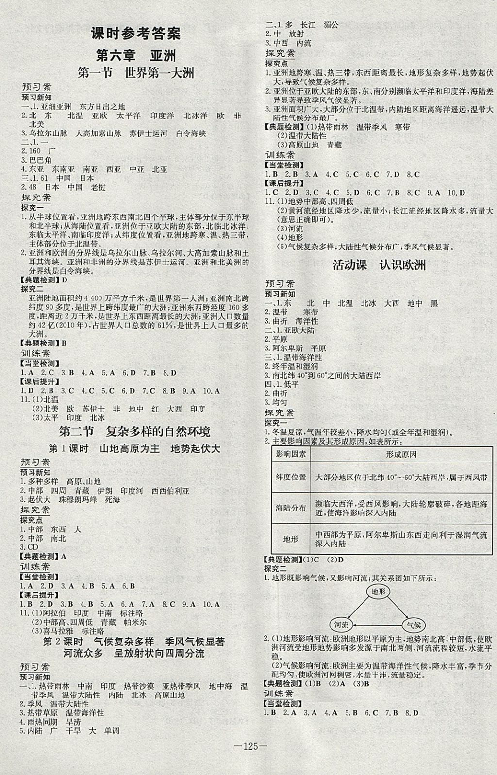 2018年初中同步学习导与练导学探究案七年级地理下册商务星球版答案