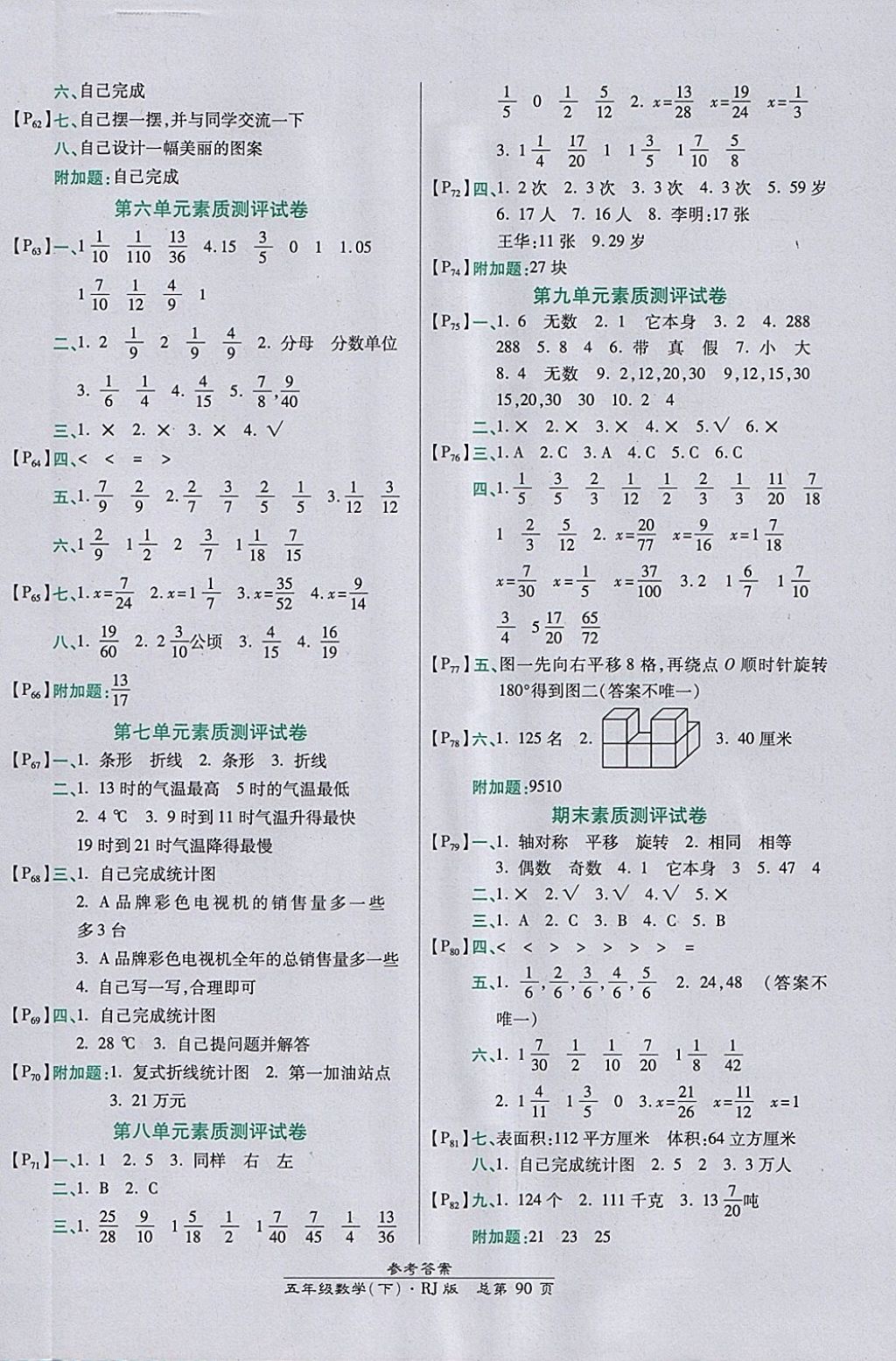 2018年高效课时通10分钟掌控课堂五年级数学下册人教版答案