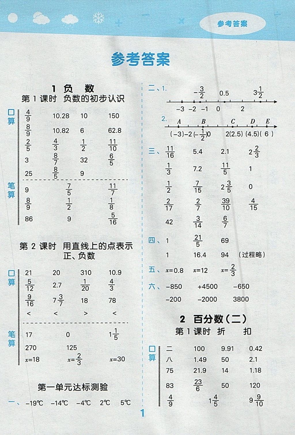 2018年小学口算大通关六年级数学下册人教版