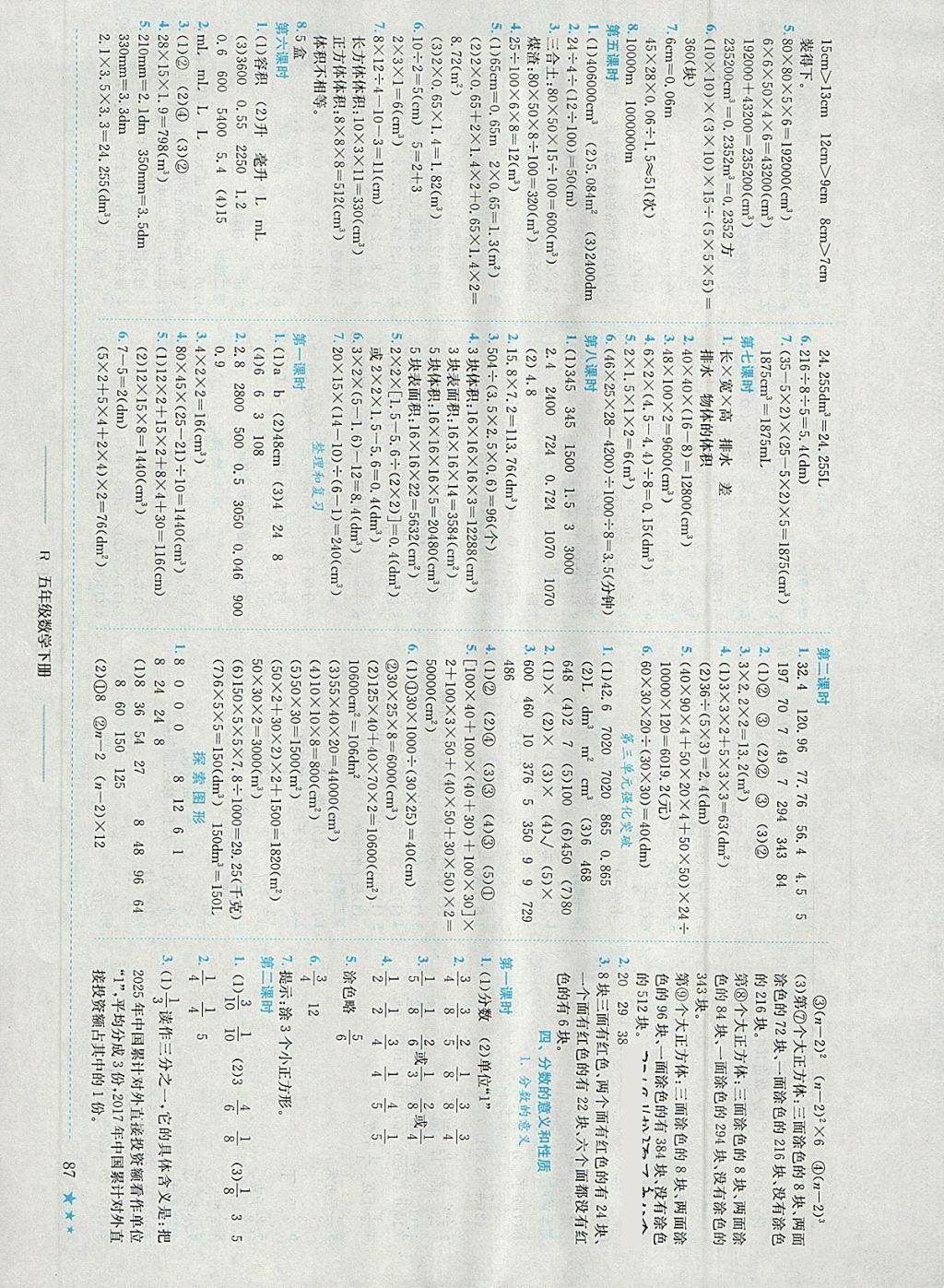 2018年黄冈小状元作业本五年级数学下册人教版江西专版答案