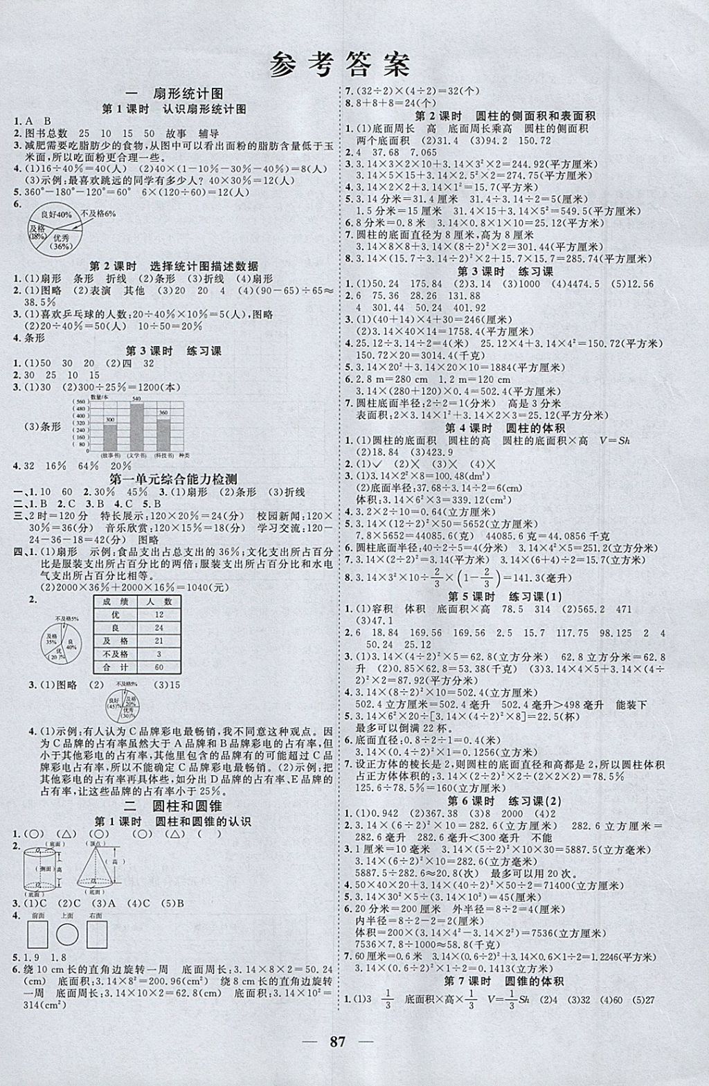 2018年阳光同学课时优化作业六年级数学下册苏教版 参考答案第1页