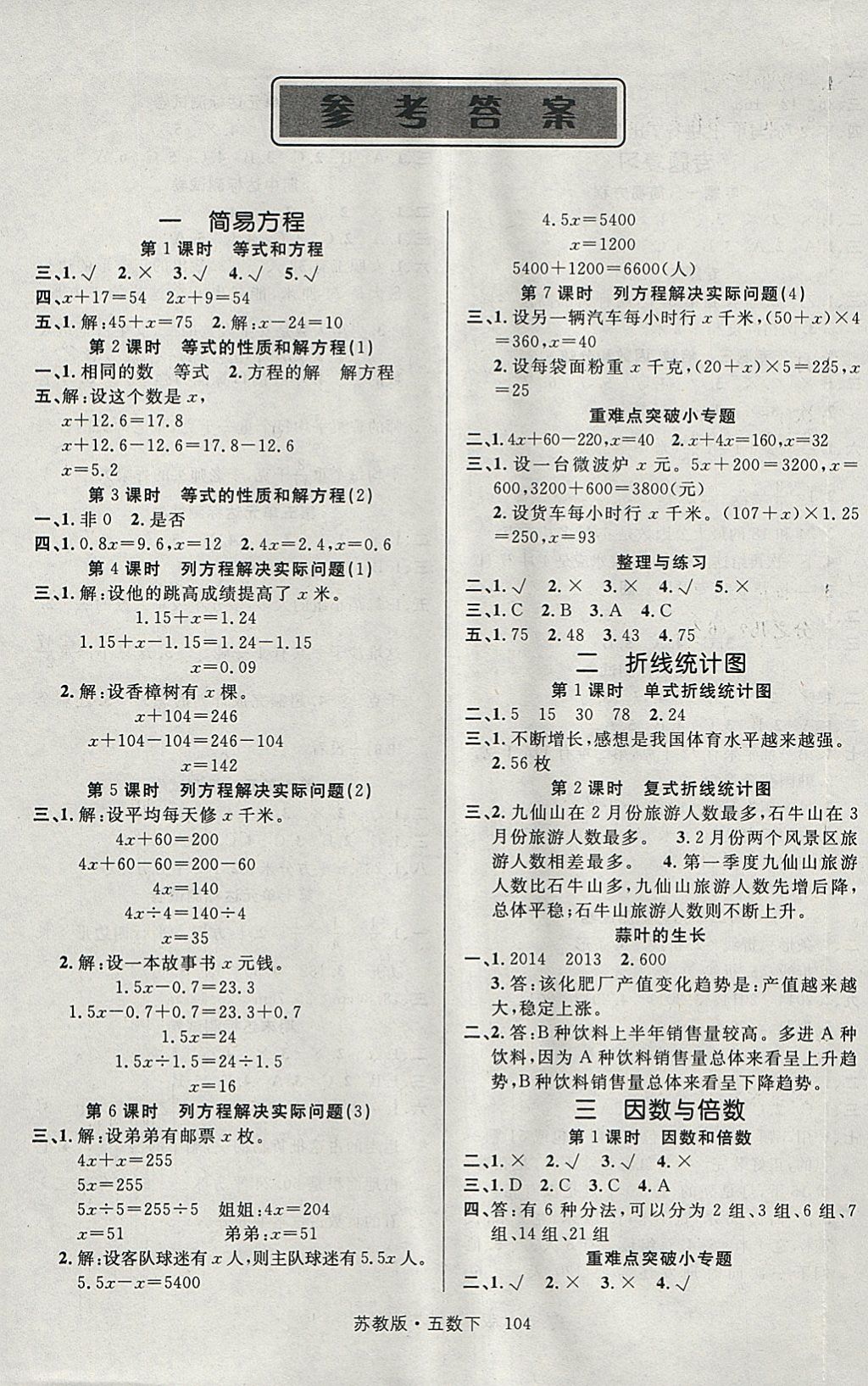 2018年轻松学习100分五年级数学下册苏教版