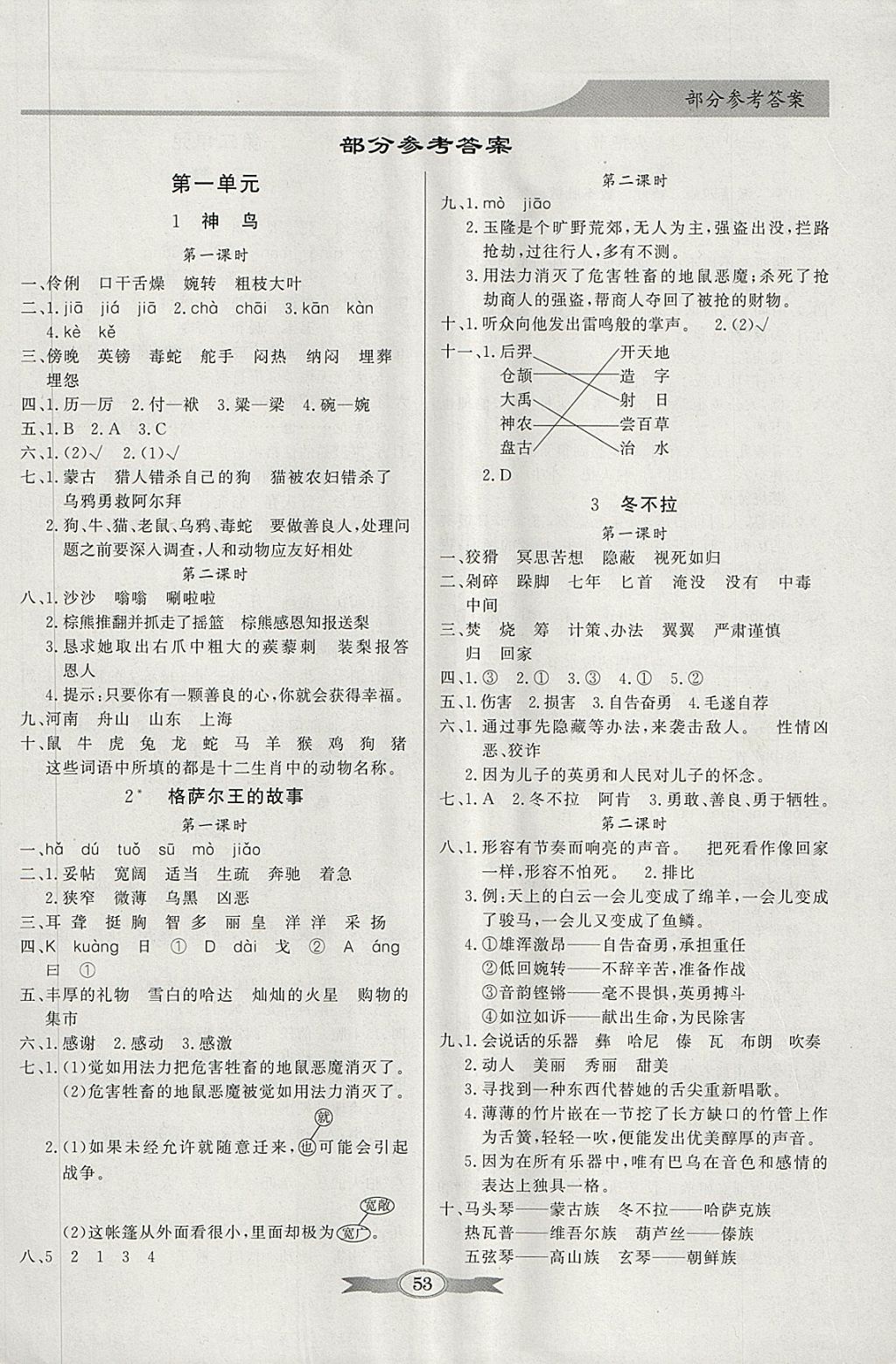 2018年同步导学与优化训练五年级语文下册语文s版 参考答案第1页