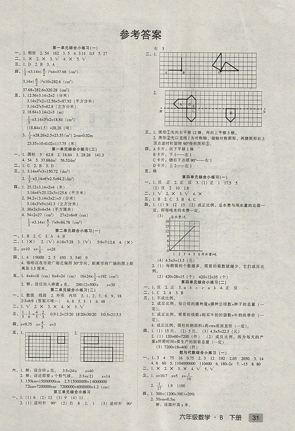 2018年第二课堂六年级数学下册北师大版 综合小练习答案第1页