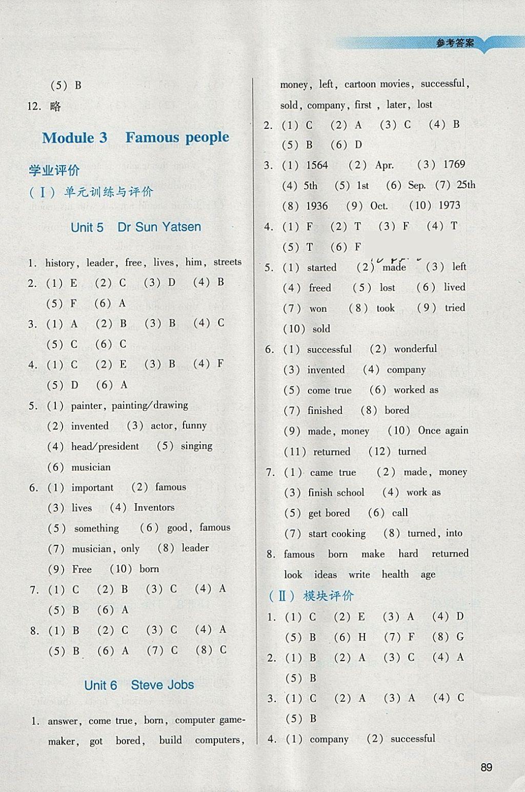 2018年阳光学业评价六年级英语下册教科版 参考答案第4页