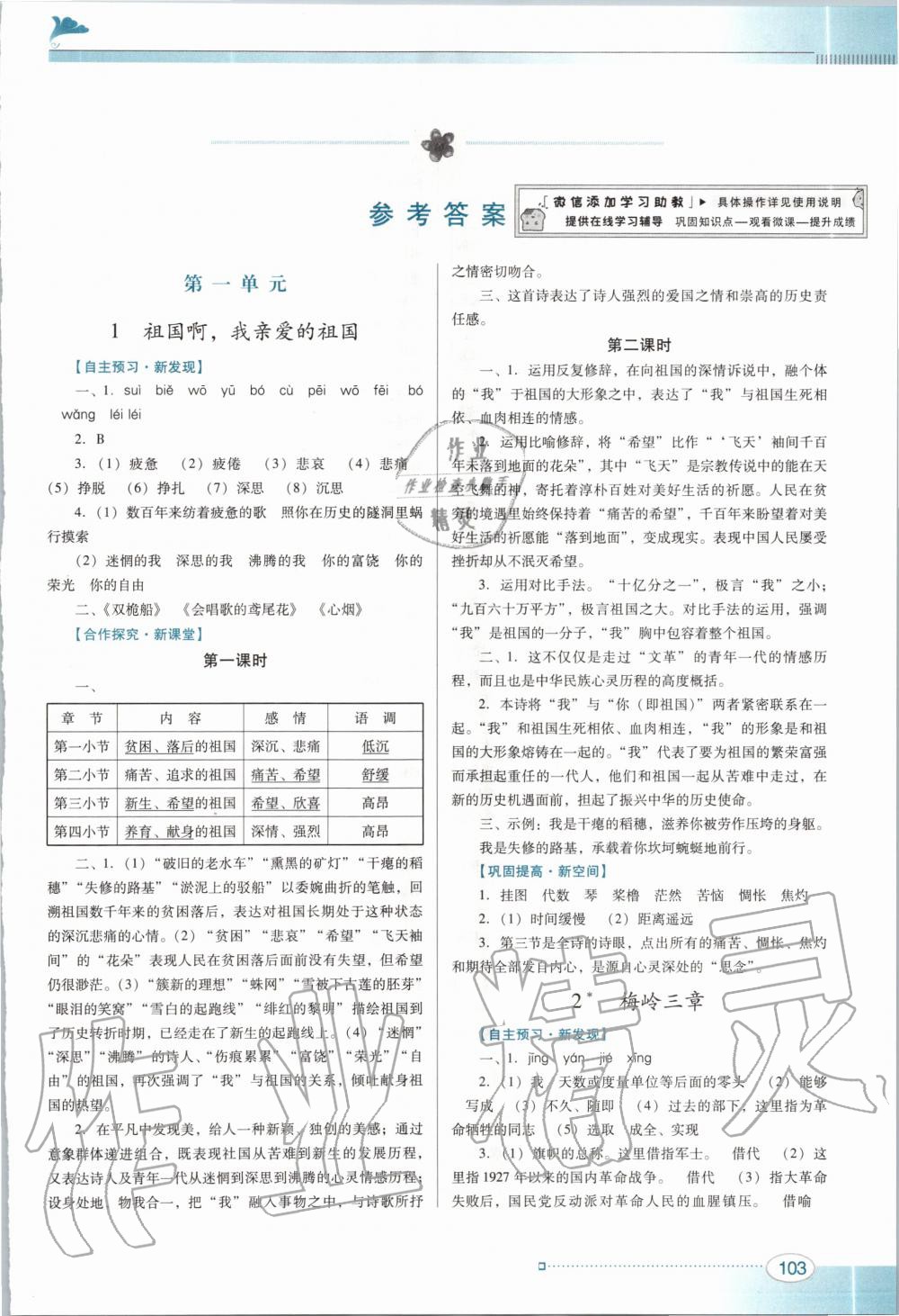 2020年南方新课堂金牌学案九年级语文下册人教版答案—青夏教育精英