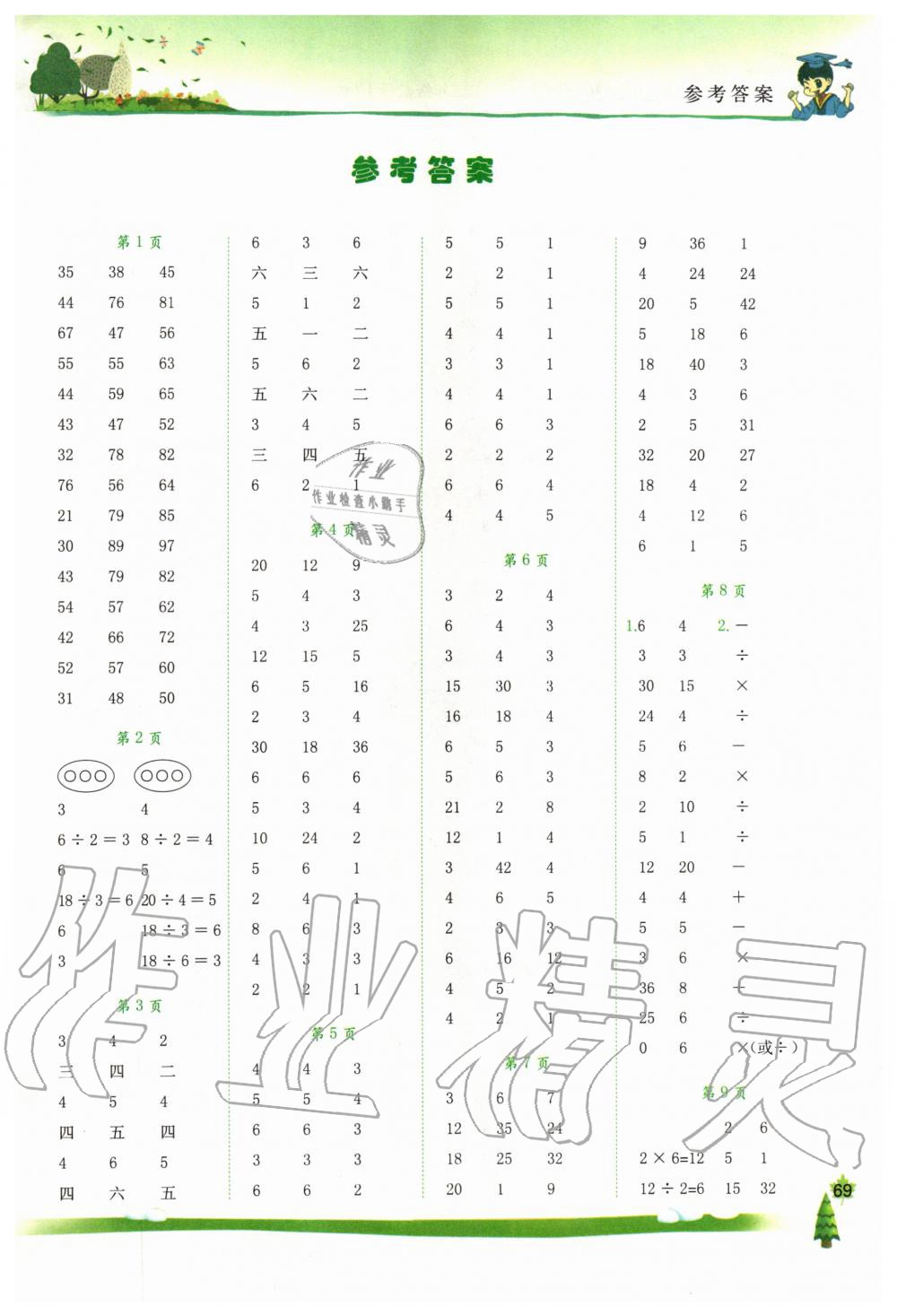 2020年黃岡小狀元口算速算練習冊二年級數學下冊人教版答案——青夏