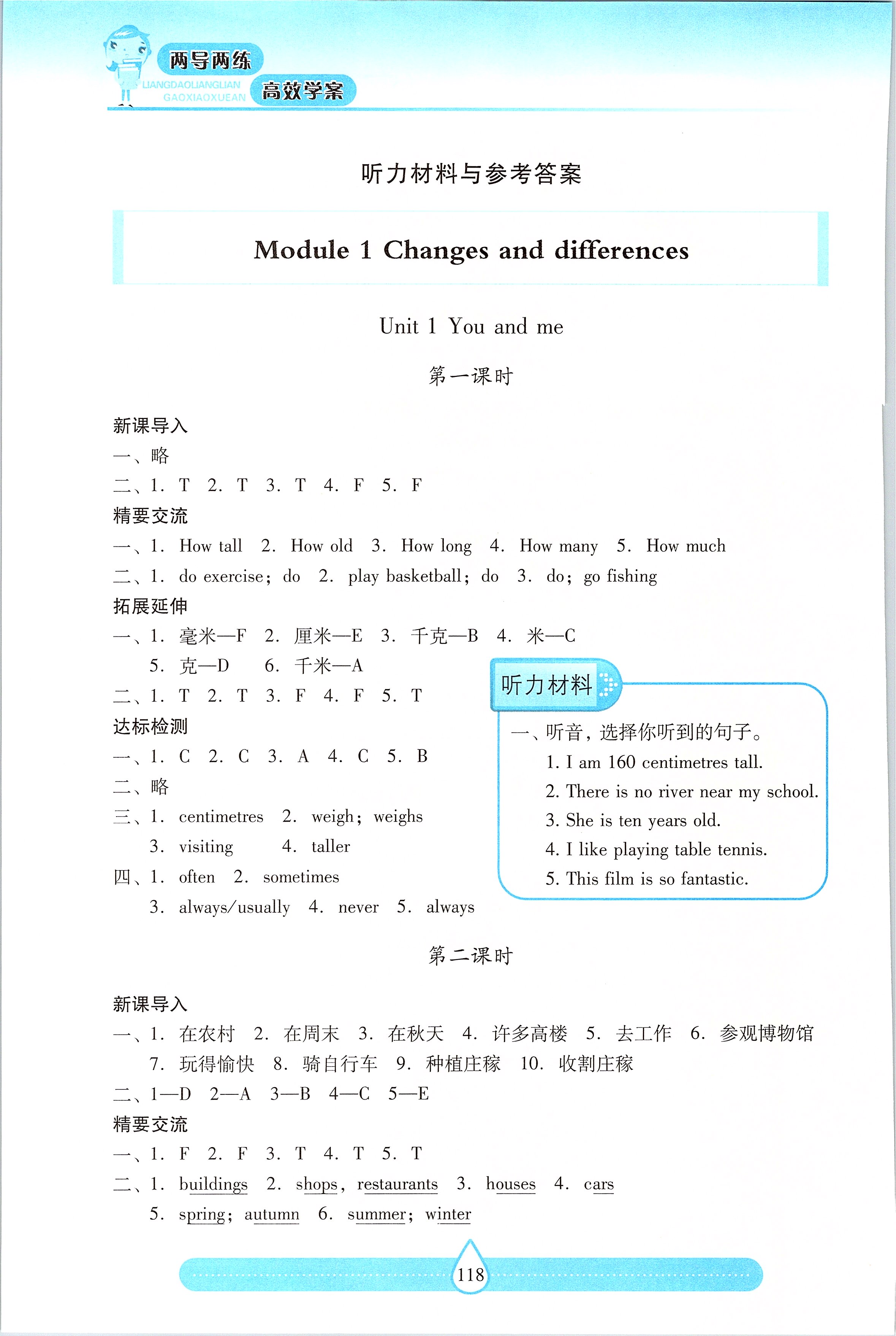 2020年新课标两导两练高效学案六年级英语下册上教版 参考答案第1