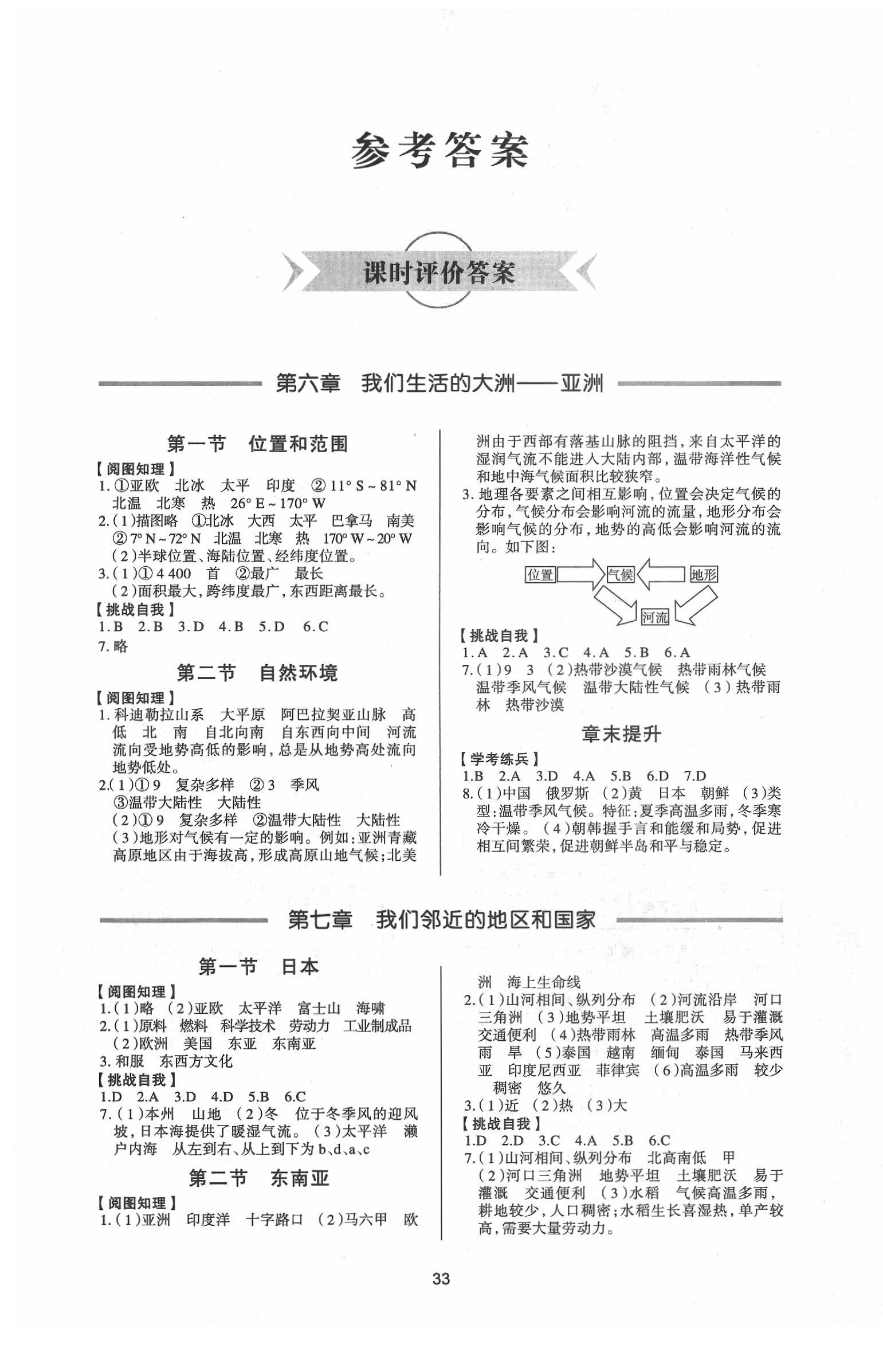 2020年新课程学习与检测七年级地理下册人教版 第1页 参考答案