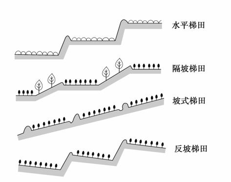 图1是四种不同类型梯田的剖面示意图,图2是某地等高线地形图.