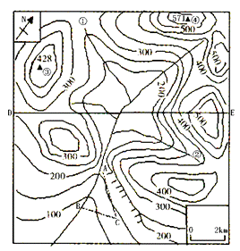 (10分)读"某地等高线示意图,回答下列问题