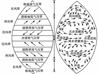 南半球呈逆時針方向流動;大洋西岸,大陸東岸是暖流(如日本暖流,巴西