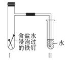 (2010·福州模擬)將經過酸洗除鏽的鐵釘,用飽和食鹽水浸泡後放入如圖